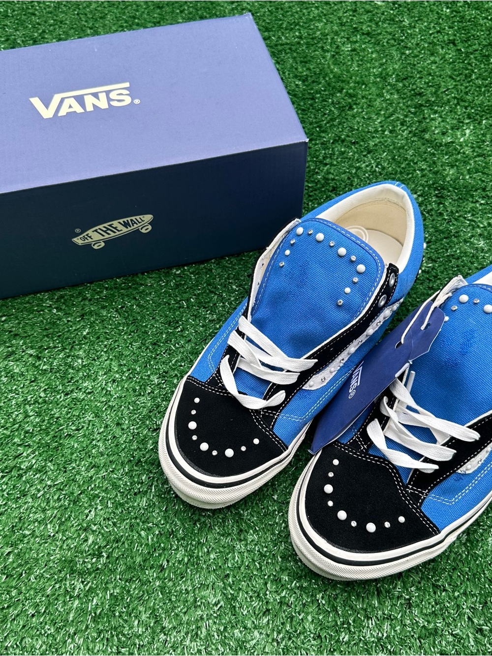 Vans Blue and Black Studded Low-Top Skate Shoes